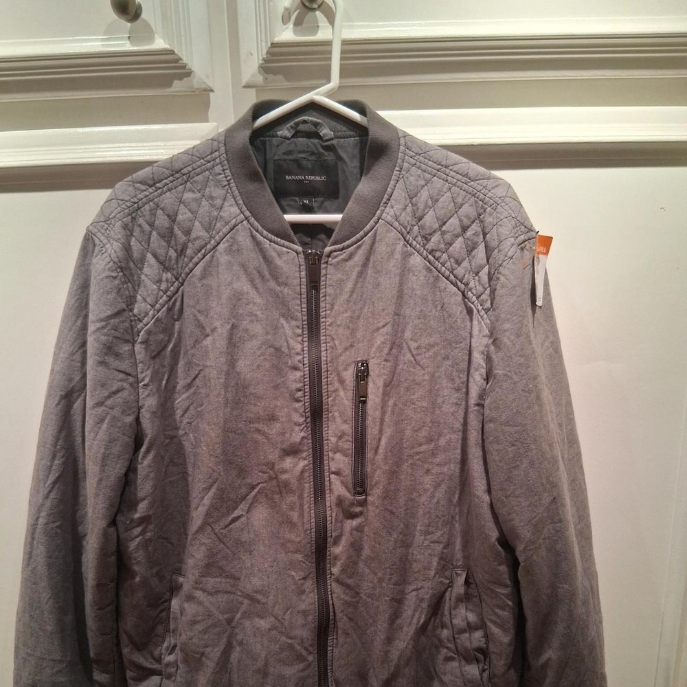 Banana Republic Mens Grey Quilted Bomber Jacket XL Lightweight Full Zip